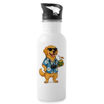 Beach dog with camera and cocktail - Water bottle with straw - white - Right