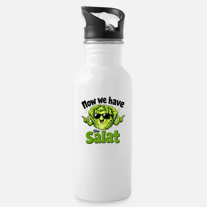 now_we_have_the_salat - Trinkflasche mit integriertem Trinkhalm - Weiß
