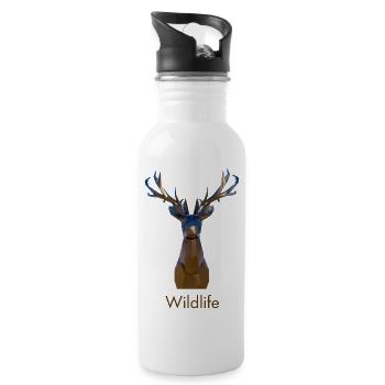 Geometric Deer Wildlife - Water bottle with straw - white - Right