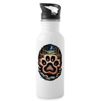 Mystische Waldlandschaft mit Pfotenabdruck und - Trinkflasche mit integriertem Trinkhalm - Weiß - Rechts