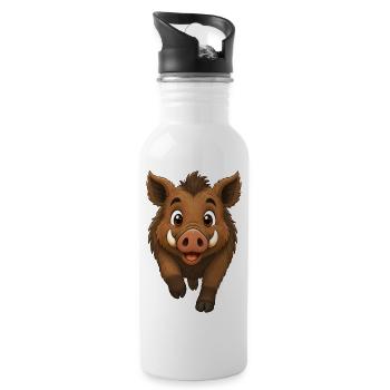Wildschwein läuft - Trinkflasche mit integriertem Trinkhalm - Weiß - Rechts