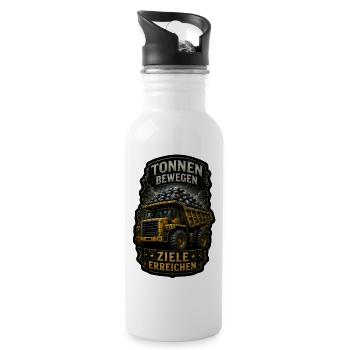Tonnen bewegen. Ziele erreichen. - Trinkflasche mit integriertem Trinkhalm - Weiß - Rechts