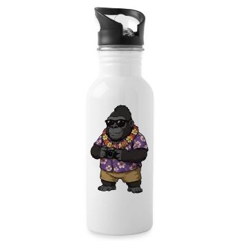 Gorilla Fotograf Hawaii-Look - Trinkflasche mit integriertem Trinkhalm - Weiß - Rechts