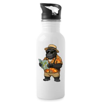 Voyageur Gorille en chemise hawaïenne - Gourde avec paille intégrée - blanc - Droite