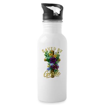 Saved By Grace Floral Cross Christian Faith Design - Water bottle with straw - white - Right