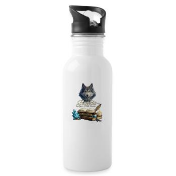 Bücherwolf: Stolz aufs Lesen - Trinkflasche mit integriertem Trinkhalm - Weiß - Rechts