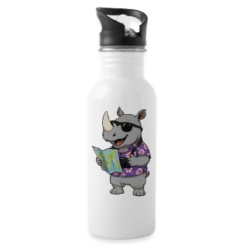 Rhino Tourist with Map - Water bottle with straw - white - Right