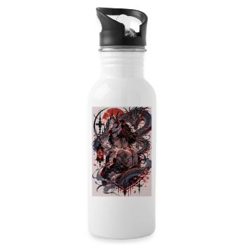 Oni-Frau im Drachenwirbel - Trinkflasche mit integriertem Trinkhalm - Weiß - Rechts