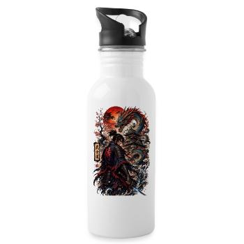 Drachenkrieger am Tsukimi-Schrein - Trinkflasche mit integriertem Trinkhalm - Weiß - Rechts