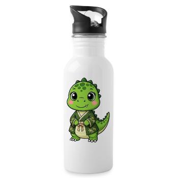 Cute Dino T-Rex Kimono Japanese Comic Kawaii - Water bottle with straw - white - Right