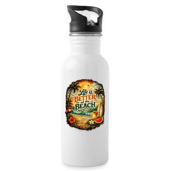 Life is better on the beach - Water bottle with straw - white - Right