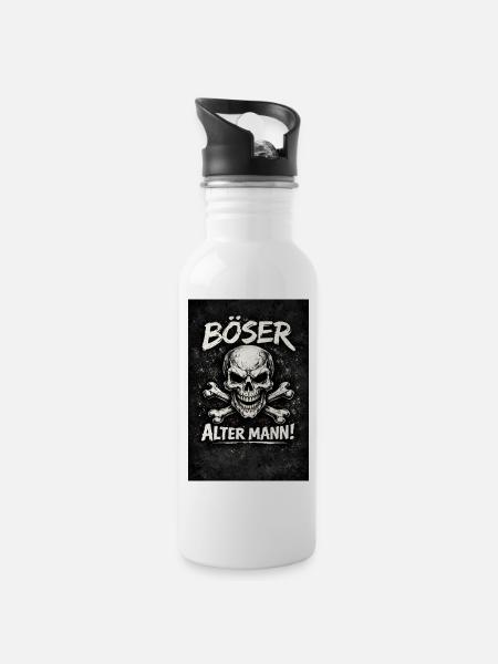 Böser Alter Mann Skull - Trinkflasche mit integriertem Trinkhalm - Weiß