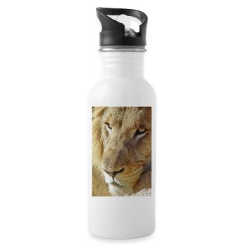 Lion Dream Portrait in Sunlight - Water bottle with straw - white - Right