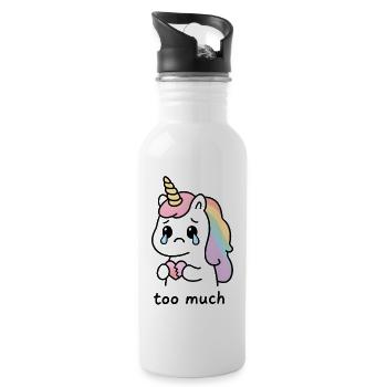 Too Much – Licorne Kawaii Émotive au Cœur Brisé - Gourde avec paille intégrée - blanc - Droite