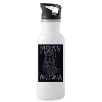 Mors Vincit Omnia – Cyber-Grunge-Sensenmann - Trinkflasche mit integriertem Trinkhalm - Weiß - Rechts