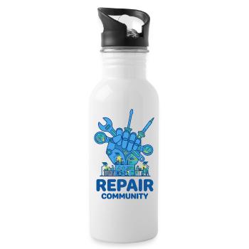 Repair Community Werkzeugkultur - Trinkflasche mit integriertem Trinkhalm - Weiß - Rechts