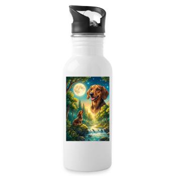 Howling to the Moon Meme Dog Dachshund - Water bottle with straw - white - Right