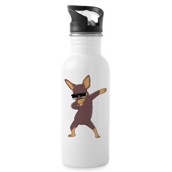 Zwergpinscher - Trinkflasche mit integriertem Trinkhalm - Weiß - Rechts