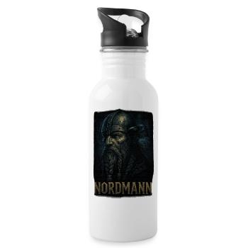 Nordmann mit Rabenbegleiter - Trinkflasche mit integriertem Trinkhalm - Weiß - Rechts
