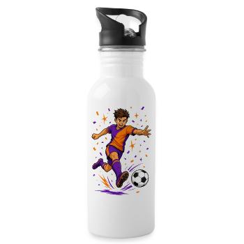 Soccer Goal Shot Player Cartoon - Water bottle with straw - white - Right