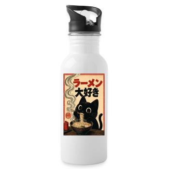 Ramen Cat Vintage Poster - Water bottle with straw - white - Right