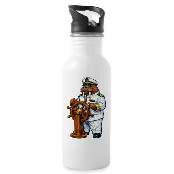 Walrus as captain - Water bottle with straw - white - Right