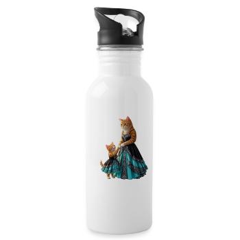 Cute Ginger Cat Mother and Daughter in Elegant Tur - Water bottle with straw - white - Right