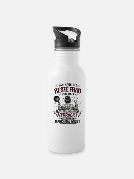 Beste Frau der Welt Verrückt Lustiges Geschenk - Trinkflasche mit integriertem Trinkhalm - Weiß