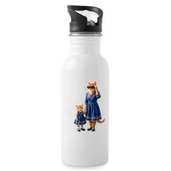 Minettes Story – Ginger Cat Mom & Kitten - Water bottle with straw - white - Right