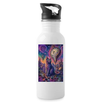 Cosmic Cat and Melting Clocks - Water bottle with straw - white - Right