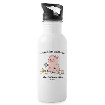 Kuscheliges Chaotisches Schweinchen-Design - Trinkflasche mit integriertem Trinkhalm - Weiß - Rechts