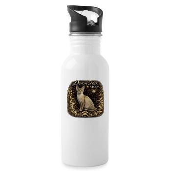 Devon Rex Mom in Gold Frame - Water bottle with straw - white - Right