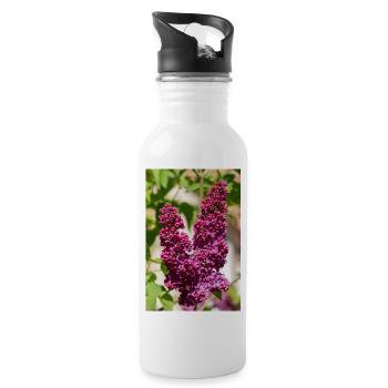 Lilas en fleurs dans le jardin printanier - Gourde avec paille intégrée - blanc - Droite