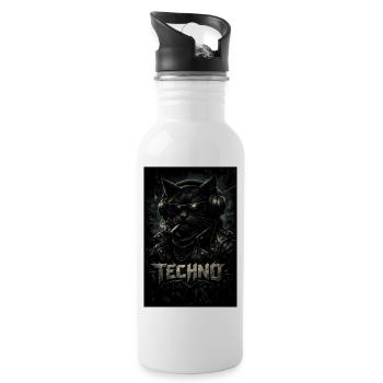 Techno cat with leather jacket - Water bottle with straw - white - Right