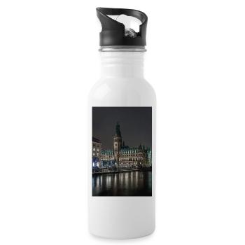 L’hôtel de ville de Hambourg illuminé la nuit - Gourde avec paille intégrée - blanc - Droite