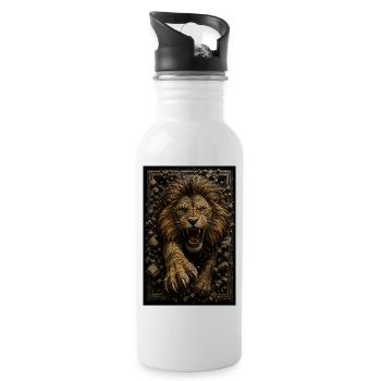 Lion doré fractal en relief - Gourde avec paille intégrée - blanc - Droite