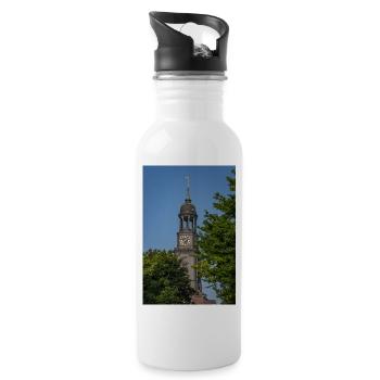 St. Michaelis Kirche zwischen zwei Bäumen - Trinkflasche mit integriertem Trinkhalm - Weiß - Rechts