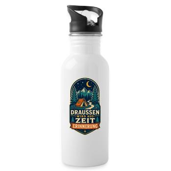 Draußen wird aus Zeit Erinnerung – Camping - Trinkflasche mit integriertem Trinkhalm - Weiß - Rechts
