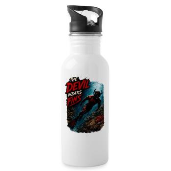 The Devil Wears Fins – Devil Diver | Scuba Diving - Water bottle with straw - white - Right