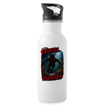 Der Teufel Trägt Flossen – Teufel Taucher - Trinkflasche mit integriertem Trinkhalm - Weiß - Rechts