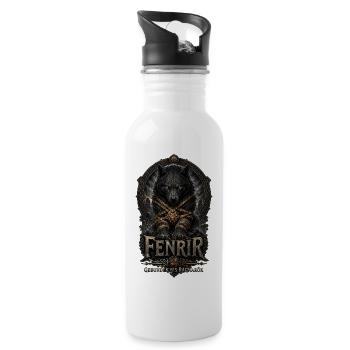 Fenrir Wolf Ragnarök Emblem - Trinkflasche mit integriertem Trinkhalm - Weiß - Rechts