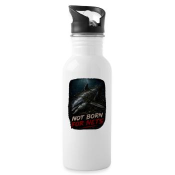 Not Born For Nets – Delfin Geisternetz - Trinkflasche mit integriertem Trinkhalm - Weiß - Rechts