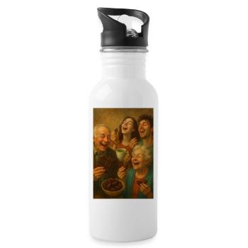 Joyful family eating chocolate - Water bottle with straw - white - Right