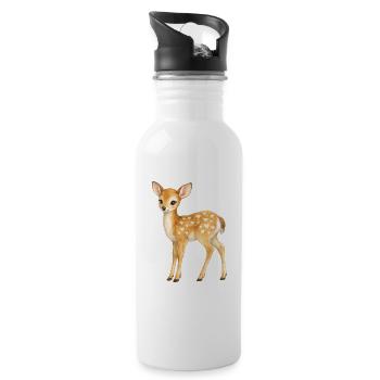 Fawn mit Herzmuster - Trinkflasche mit integriertem Trinkhalm - Weiß - Rechts