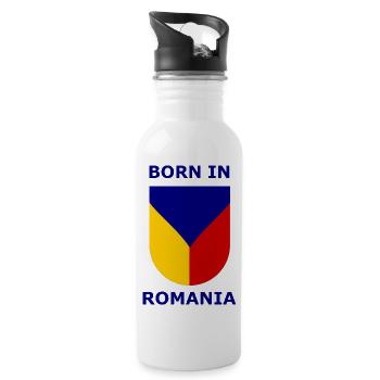 Born in Romania Shield - Trinkflasche mit integriertem Trinkhalm - Weiß - Rechts