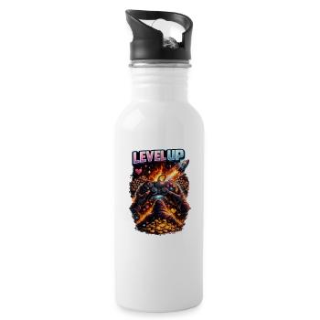 Level Up: Feuer, Münzen & Controller - Trinkflasche mit integriertem Trinkhalm - Weiß - Rechts