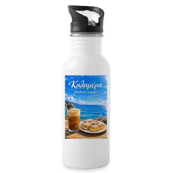 Guten Morgen Griechenland Kalimera Küsten Café - Trinkflasche mit integriertem Trinkhalm - Weiß - Rechts