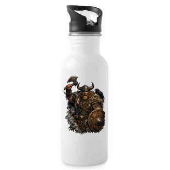 Wikinger mit Axt und Schild - Trinkflasche mit integriertem Trinkhalm - Weiß - Rechts