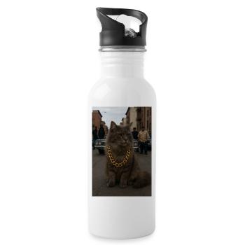 Gangsta Cat - Trinkflasche mit integriertem Trinkhalm - Weiß - Rechts