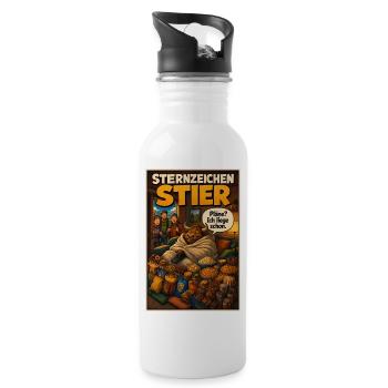 Sternzeichen Stier  Pläne? Ich liege längst schon. - Trinkflasche mit integriertem Trinkhalm - Weiß - Rechts